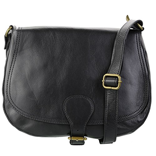 OLIVIA Sac bandoulière femme Cuir lisse Modèle FLORENCE 30 x 24 cm. - Noir, Cuir