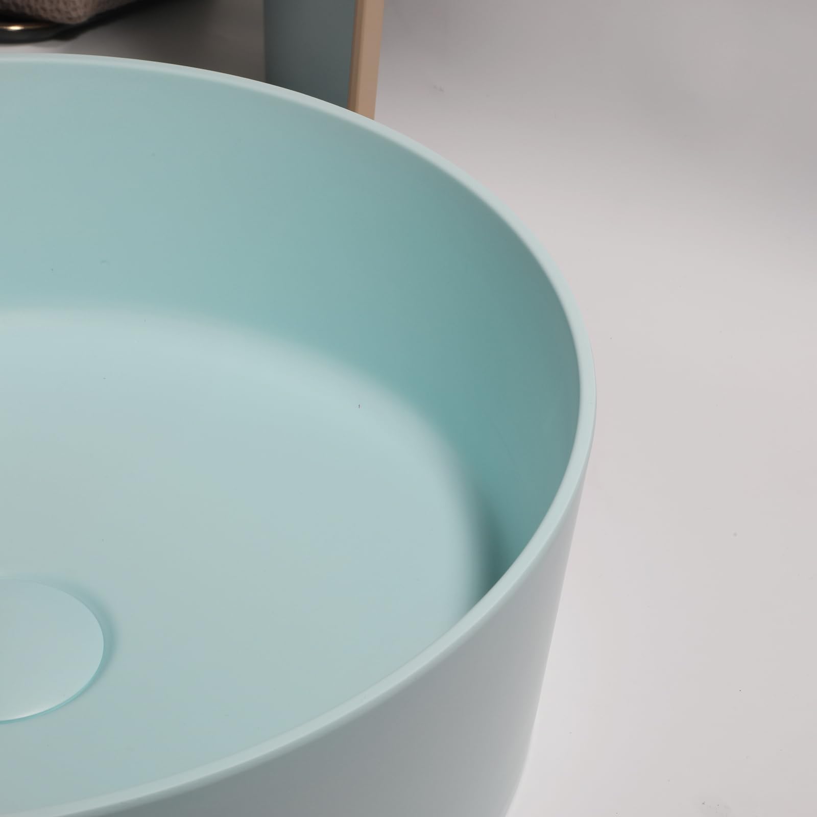 Lavabo de baño redondo azul – Lavabo de encimera de resina de piedra de 13 pulgadas con drenaje emergente, moderno lavabo de baño para el hogar y comercial