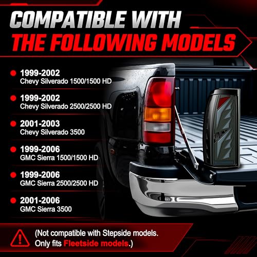 Image of Sequential Led Tail Lights Fit for 1999-2002 Chevy Silverado 1500 /2500,1999-2006 GMC Sierra 1500 /2500 /3500, Starting Animated Dynamic Turn Signal,Reverse Light,Brake Light,Rear Light Assembly, Smoked