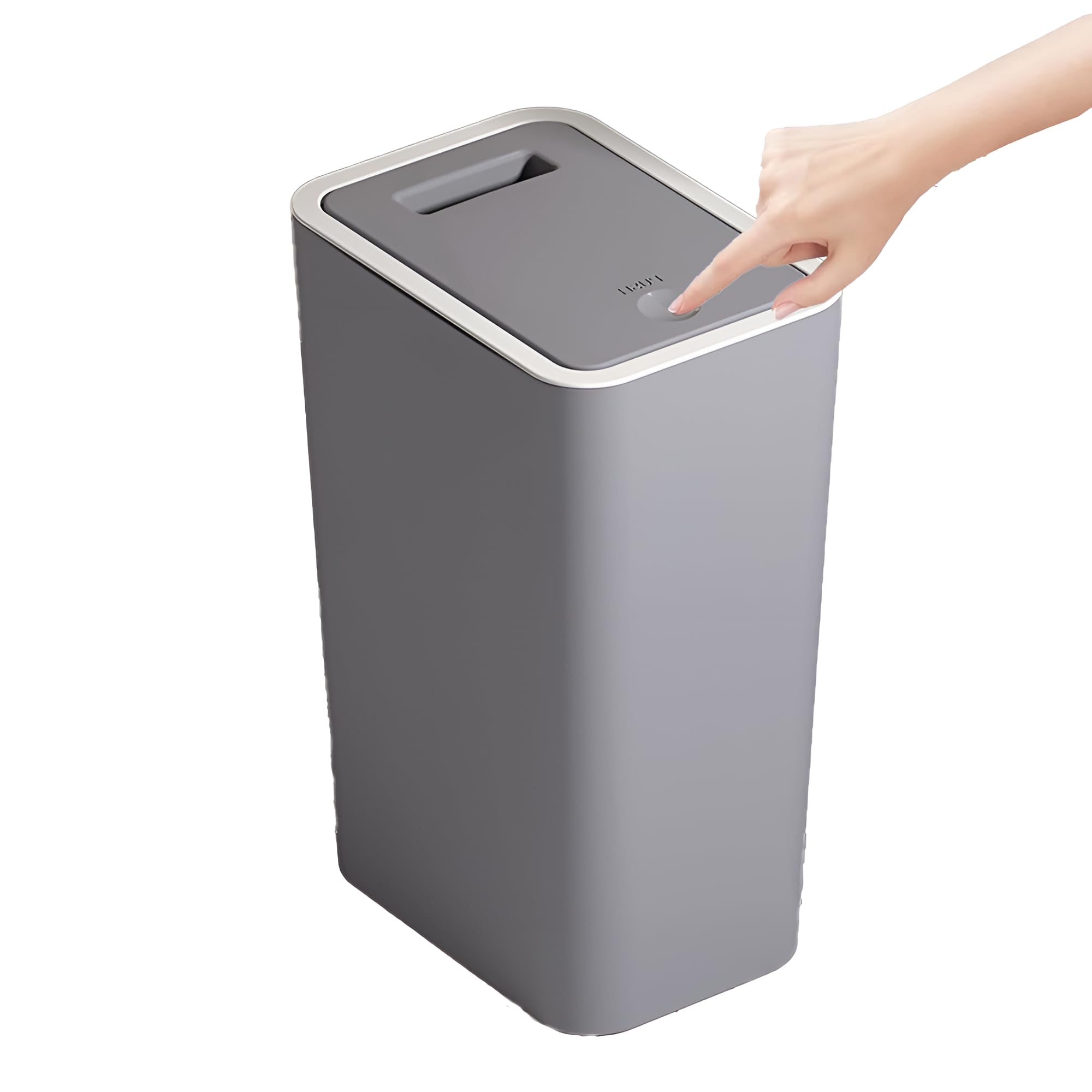 Bedroom Bin,Push Button Plastic Bin for Bedroom,10L Slim Bathroom Bin with Lid,Narrow Waste Bin for Bathroom Anti-Odour,Plastic Thin Trash Can for Office,Living Room,Kitchen,Toilet (Grey)