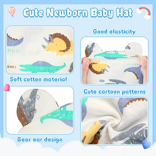 Geyoga 6 Pieces Newborn Baby Hat Bear Ears Infant Caps Baby Boy Girl Toddler Hats Infant Beanie Caps For 0-3 Months (Basic Colors, Thin) #TOP2