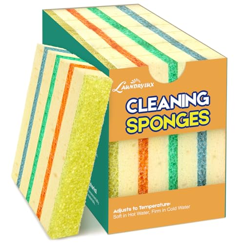 Image of LAUNDRYLUX 12 Pack Scrub Sponge - Temperature-Responsive - 50% More Power & Rinses Cleaner Cleaning Sponges, Multipurpose Dish Sponges for Kitchens, Bathrooms, and Outdoor Use - Patent Pending