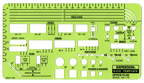 Rapidesign Office Plan Template, 1/8 Inch Scale, 1 Each (R610)