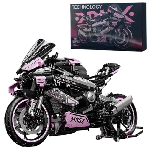 DCjmnn Technik Rosa Motorrad Bausteine Set MOC Klemmbausteine Supermotorrad Modell für Kinder Erwachsene 1985 Teile Technik Rennen Motorrad Bausteine Bauset (88015F)