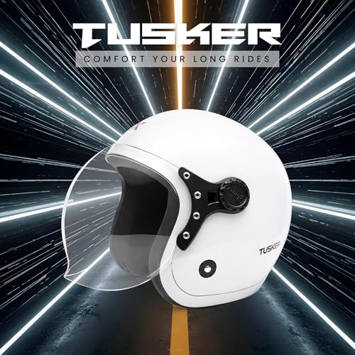 Image of Cortex Tusker Half Face Helmet Glossy Finish with Scratch Resistant Curved Polycarbonate Visor, Hard ABS Shell Helmet for Men and Women | Clear Visor, Lightweight