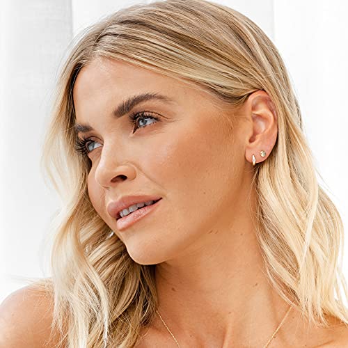 PAVOI 14K Gold Plated 925 Sterling Silver Cubic Zirconia Huggie Earrings | U-Shaped Snake Solitaire Small Round Huggie Stud Fashion Hoop Earrings for Women2