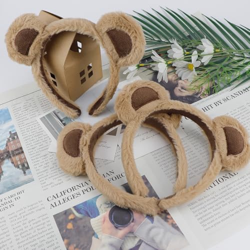 LNQ LUNIQI Animal Ears Headbands, Pack of 3 Funny Headwear, Bear Ears, Cosplay Accessories, Light Brown - Image 4