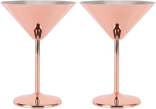 Juego de 2 vasos de Martini de acero inoxidable, vasos de Martini de metal irrompibles de 0.7 onzas líquidas, copas de Martini de cobre, elegantes