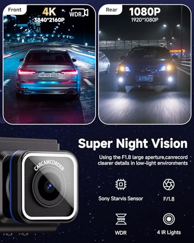 3 Channel Dash Cam, 5G WiFi Dash Camera for Cars, 4K UHD Dash Cam Front and Rear, Car Camera with Night Vision, 24 Hours Parking Monitor, Loop Recording, HDR, App Control