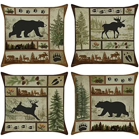 Bonhause Fundas de Cojín Animales Ciervo Oso 45x45cm Juego de 4 Cover