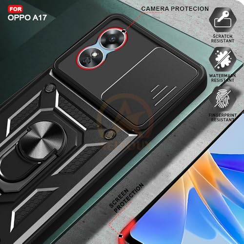 Image of Armor Bumper Back Cover Case for Oppo A17 Rotating Camera Cover, Ring Holder & Kickstand | Heavy Duty & 360 Degree Protection Oppo A17 Back Cover (Black)