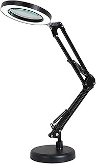 Lupa 8X con Luz, 2 en 1, con Luz Led, 3 Colores Que Cambian de Temperatura, Lámpara de Escrito Regulable para Manualidadadas, Reparaciones y Trabajos de precisión. (Black)
