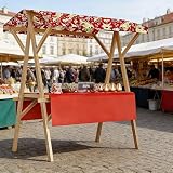 Tragbarer Faltender Marktstand, Solider Holzverkäufer-Stand Mit Baldachin, Leichter Outdoor-Warenkorb Für Handwerksmessen Flohmärkte Straßenverkaufs-Snacks-Displays Orange 59in