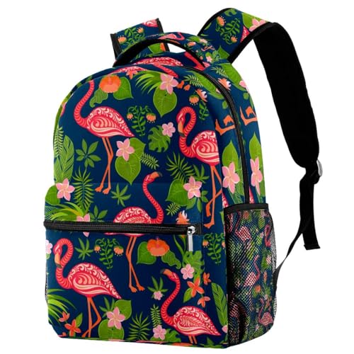 Sac à dos d'école 29.4x20x40cm imprimé fleurs et flamants roses