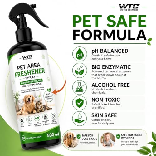 Image of WTC Pet Area Freshener Spray 500ml | Dog & Cat Urine Odor Remover | No Pee No Poop Smell Eliminator | Pet & Child Safe Bio Enzymatic Cleaner | Works on Floor, Sofa, Carpet, Home