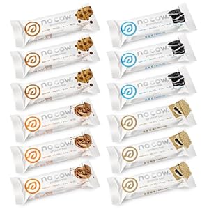 No Cow High Protein Bars, Original Variety Pack – Healthy Snacks, 20g Vegan Protein, High Fiber, Low Sugar, Keto Friendly, Dairy & Gluten Free (12 Count)