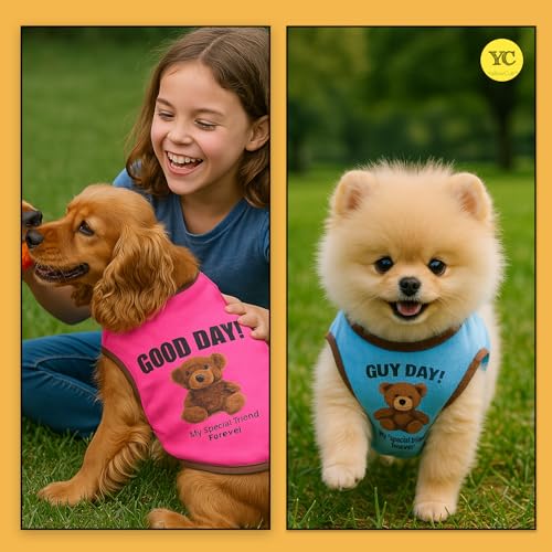 Image of Yellowcult Cute Pet T-Shirt Clothes, Summer Sweetshirts Teddy Pet Random Design mesh Outfit for Small Dog, cat, Puppy, Kitten, Diwali, Festival, Travel, Outing, Photos (XS- Any 1)