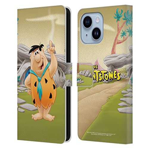 Étui portefeuille cuir iPhone 14 Plus à clapet magnétique The Flintstones