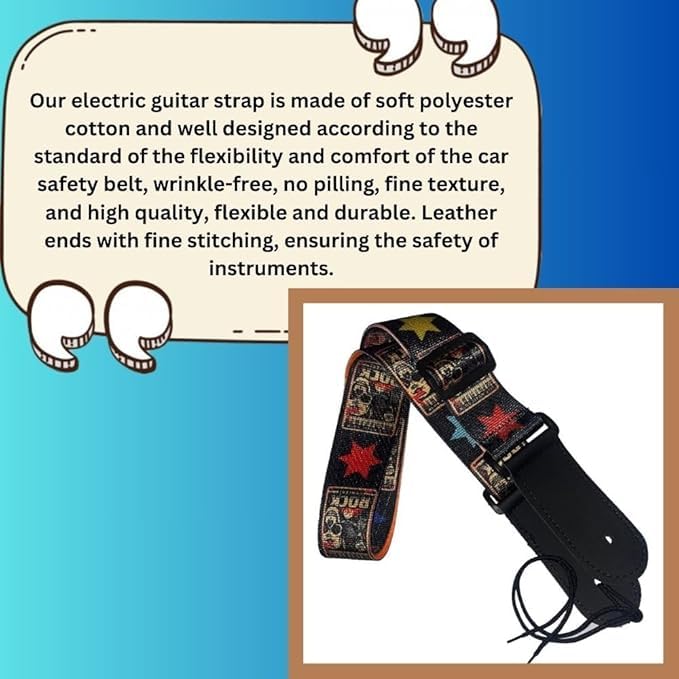 Image of IMAGINEA Adjustable Guitar Strap with Picks Holder & 5 Guitar Picks | Soft Fabric Strap for Acoustic, Electric & Bass Guitar (Rock Belt)