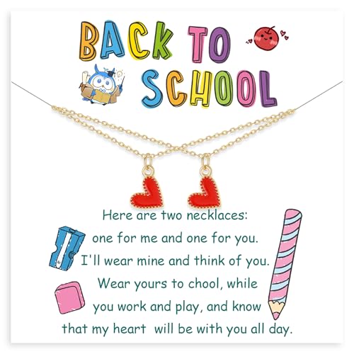 ZLP Back to School Necklace Gift Set, Mommy and Me Matching Heart Necklace for Starting School - Comfort Jewelry & Encouragement Gift