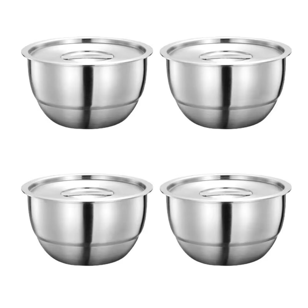VIOPDER 304 Stainless Steel Rice Bowl Set with Lids - 4pcs Thickened Anti-Scald Soup Bowls Kitchen Tableware