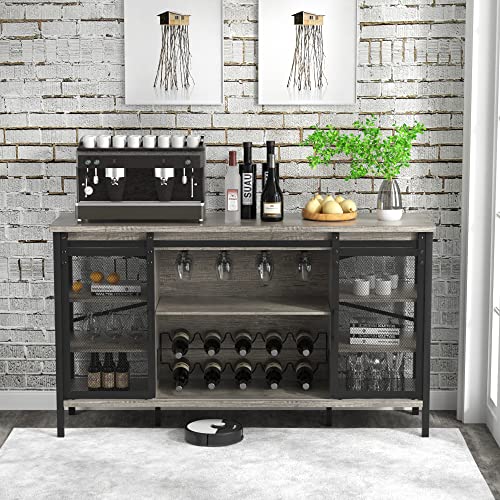 QNICE Industrial Wine Bar / 55" Sliding Barn Door Liquor Coffee