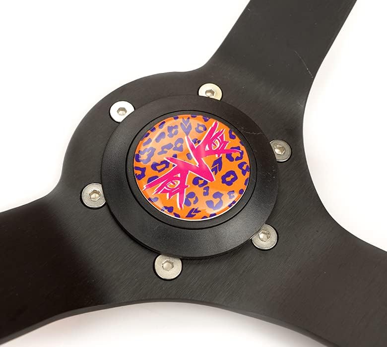 Miniatura 4 de NRG Innovations NRG-RST-036MB-SV-OR - Volante deportivo reforzado de 13.780 in (3 pies de profundidad), estampado de leopardo naranja salvaje,