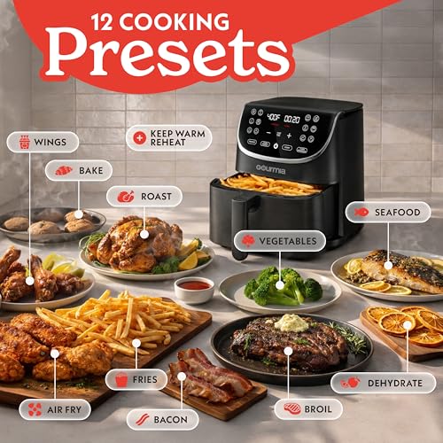 Gourmia Air Fryer - 7 Qt Large Capacity with LED Display, 12 One-Touch Presets, FryForce 360° Technology, Nonstick Dishwasher-Safe Basket & Crisper Tray, Black - Image 3