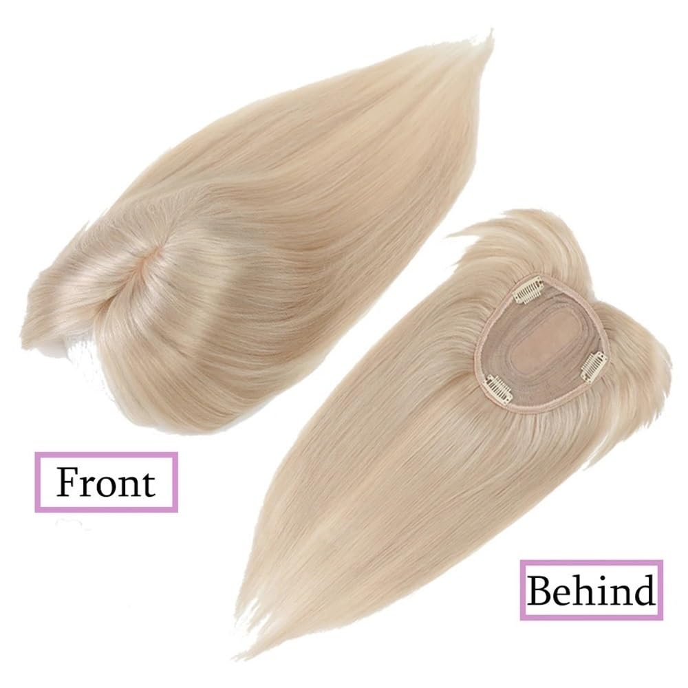 Topper for capelli umani con clip for donna, toupet con base in pizzo 12x13 cm con frangia(10 inch,Blonde)