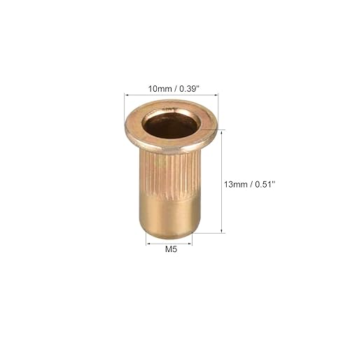 Miniatura 3 de uxcell Tuercas de remache de acero al carbono M5 Inserto de cabeza plana amarillo cinc plateado 50 PC