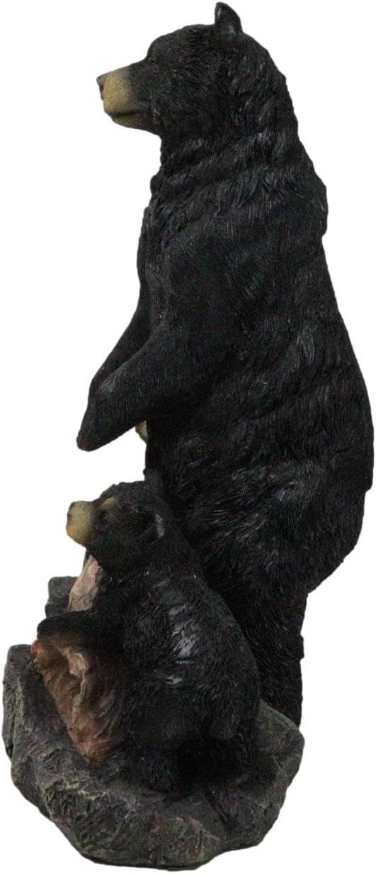 Ebros Gift Rustic Wildlife Forest Standing Black Bear Father and 2 Cubs On Faux Wooden Log Bridge Home Decor Figurine 7" H Decorative Cabin Lodge Mountain Accent