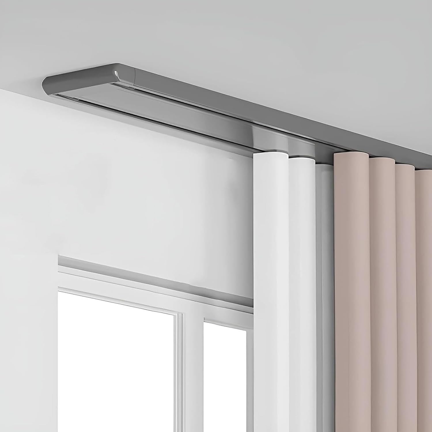 Podwójny karnisz, uchwyt sufitowy, 1 m, 6 cm, czarny, aluminiowy, 2-warstwowy, cichy, sufitowy, ścianka działowa do zasłon przesuwnych, cieni i zasłon, szary, 2,3 m