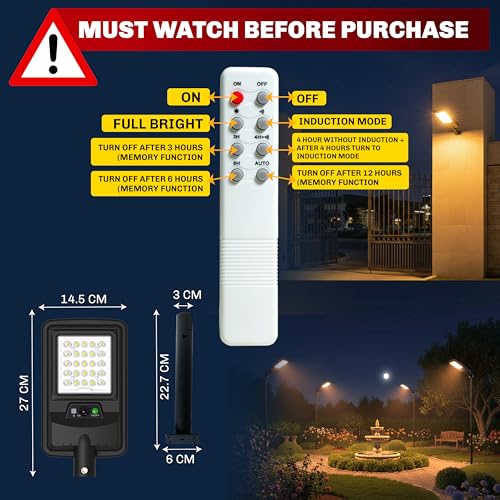Image of Homehop Solar Light Outdoor Home Garden 50W Street Night Lamp Waterproof | Solar Street Light Outdoor Automatic Wireless Motion Sensor Security for Road, Patio, Balcony with Pole (Warm,4000mAh, ABS)