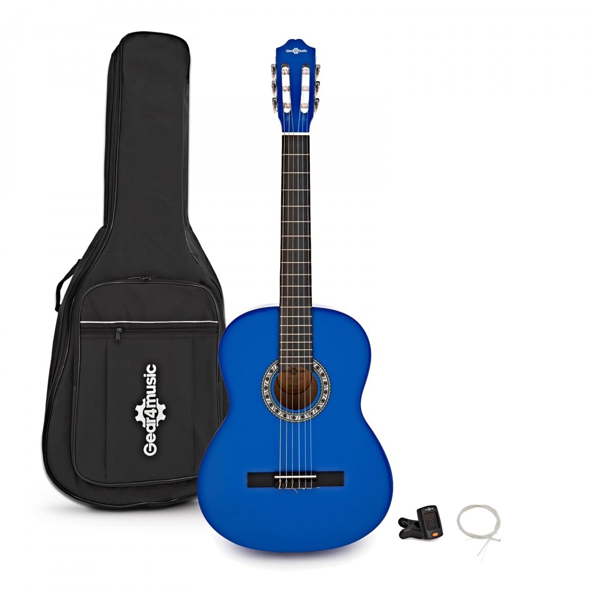 Pacchetto chitarra classica, Dark Blue, Gear4music | Include Custodia, Accordatore e Corde Aggiuntive, Corpo in Laminato Durevole, Tono Ricco e Incoraggiante