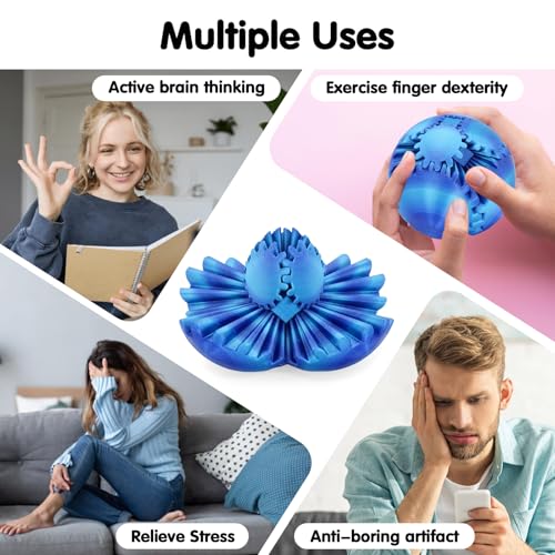 Image of Gear Ball 3D Printed Cube Fidget Toy,Gear Sphere Fidget Toys,Sensory Toys for Stress and Anxiety Relief, Desk Toy Fidget Spinners,Stocking Stuffers for Adults & Kids Gift (Aurora Blue, 3.1 Inch)