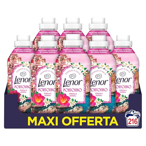 Lenor Ammorbidente Lavatrice Concentrato Essenze d’Italia,216 Lavaggi (27x8), Portofino, Note Di Fresia e Neroli, Profumo autentico di lunga durata