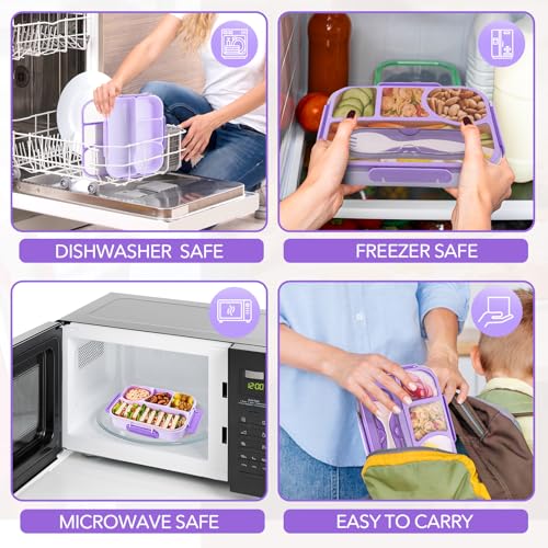 Image of EASYFUN Bento Box Adult, Lunch Box, 4-Compartment Lunch Containers, Drop-Proof, Dishwasher Safe & Made with BPA-Free Materials (Purple)