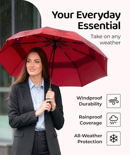 Image of Repel Windproof Travel Umbrella - Compact & Withstands Winds up to 100MPH , Strongest Premium Auto Folding Umbrella for Rain and Sun - Durable, Light & Portable for Women & Men , Fits Backpack & Cars