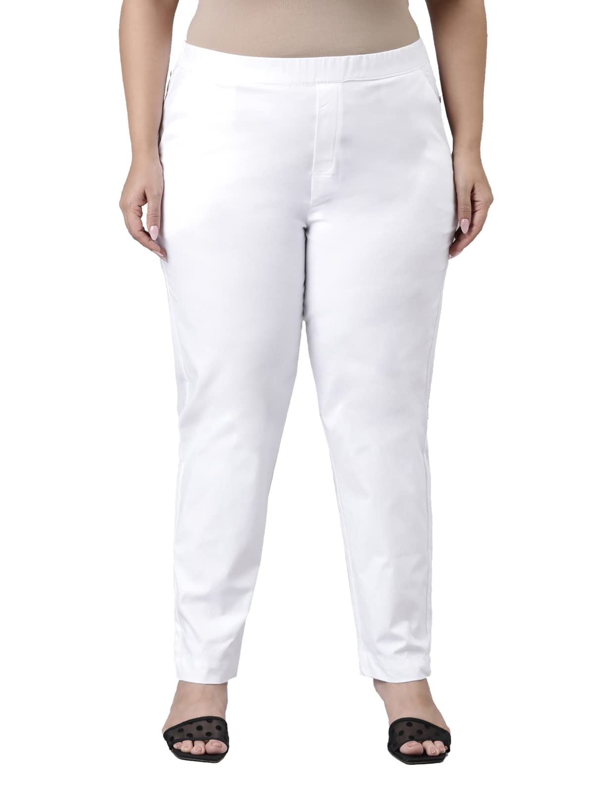 GO COLORS Solid Tapered Fit Chino Pants for Women |Mid Rise, Side Pocket