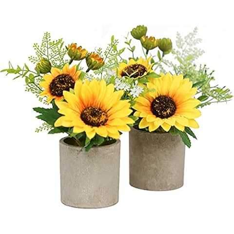 Tiyard Sunflower Decor Artificial Potted Plants Yellow Fake Flower in Pots, Artificial Sunflower for Bathroom Home Kitchen Rustic Table Centerpiece Shelf Decor Cover