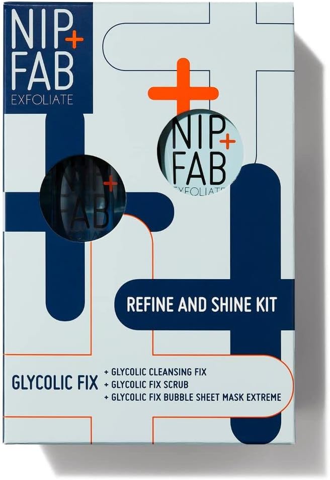 Nip+Fab Glycolic Fix 3 Piece Starter Kit | Contains Cleansing Fix, Scrub, Extreme Bubble Mask | Exfoliating | Skin Soothing and Refreshing | Peeling | Glow Boost | Vegan & Cruelty Free