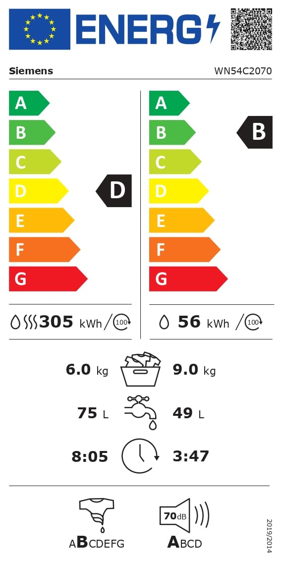 Siemens iQ700 WN54C2070 Waschtrockner 9 kg Waschen 6 kg Trocknen 1400 UpM Antiflecken-System smartFinish varioSpeed autoDry
