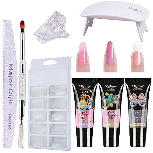Nail Extention Gel Kit 3 Colors Gel Nail Lamp False Nail Tips Kit Nail Extension Set Gel Nail Builder Enhancement Kit