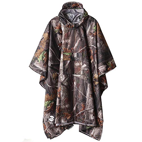 Hooded Rain Poncho Waterproof Raincoat Jacket for Men Women Adults (A-Forest Camouflage (3 in1))