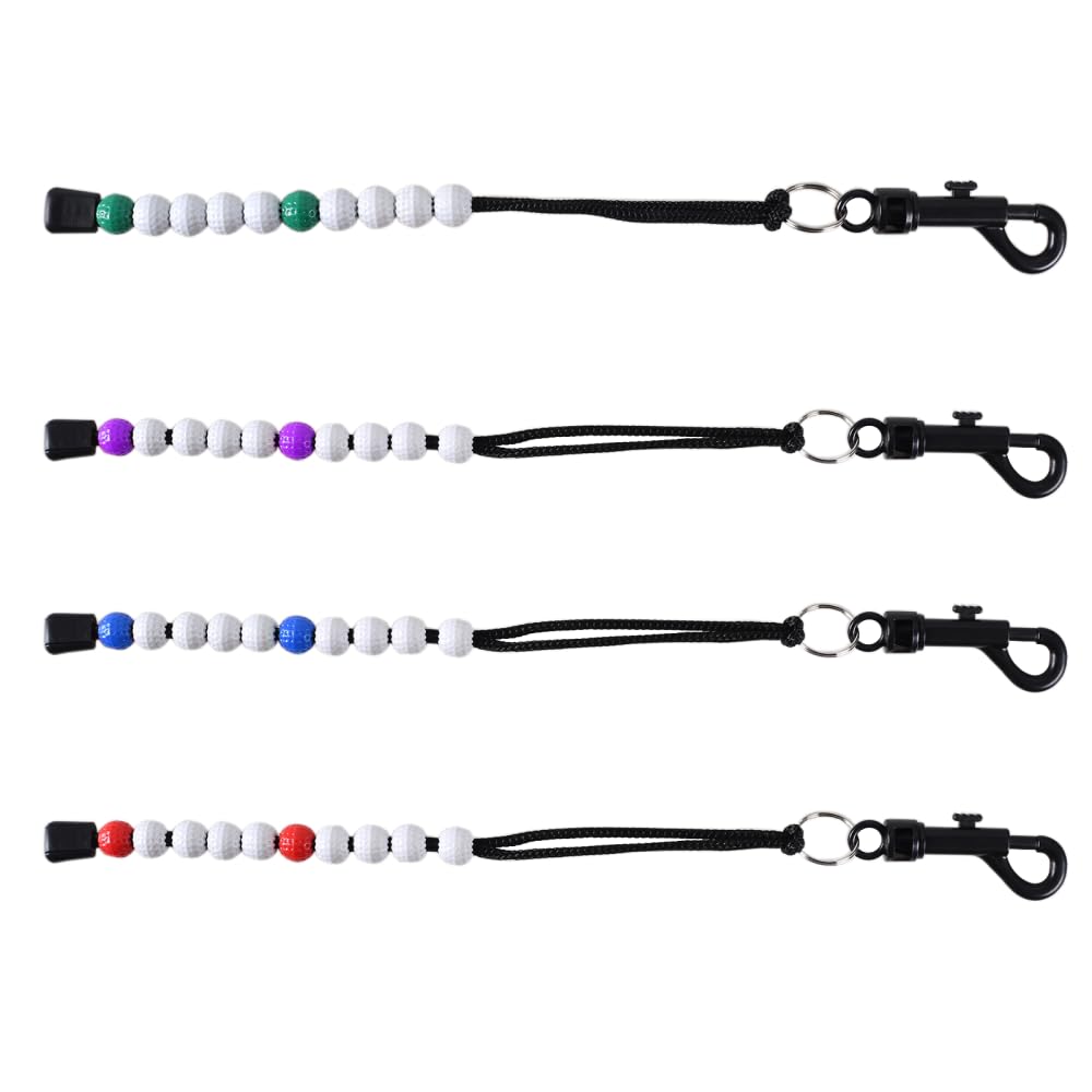 DONGKER Golf Beads Counter,4 PCS 4 Color Stroke Score Counter Bracelets with Clip for Practicing Daily Golf Official Tournament