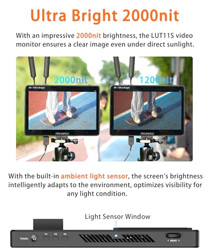 Image of FEELWORLD LUT11S 10.1 Inch Camera Monitor, 2000nit IPS Touch Screen 1920x1200, 4K 60Hz HDMI Camera Field Monitor SDI, Video Assist HDR Waveform Focus Peaking 3D LUT