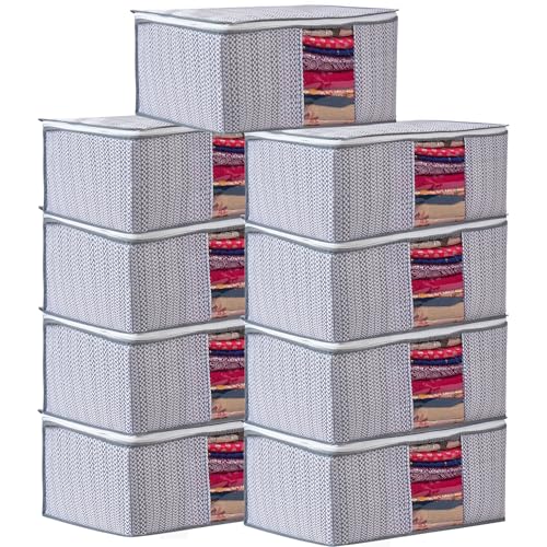 Image of Non-Woven Saree Covers with Zipper and Transparent Window - Clothes Storage Bag for Wardrobe Organization (Grey, PACK OF 9)