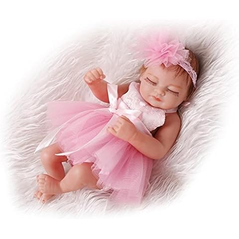 iCradle Reborn Baby Dolls Eyes Closed New born Girl Babies Mini 10" Handmade Full Body Hard Vinyl Silicone Realistic Newborn Dolls with Princess Dress Xmas Birthday Gift (Pink) Cover