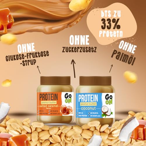 GO ON - Protein Erdnussbutter Gesalzenes Karamell, 6x350g, Ohne Zucker und Palmöl Erdnusscreme, Nussbutter 33% Protein, Natural Peanut Butter, Nussmus