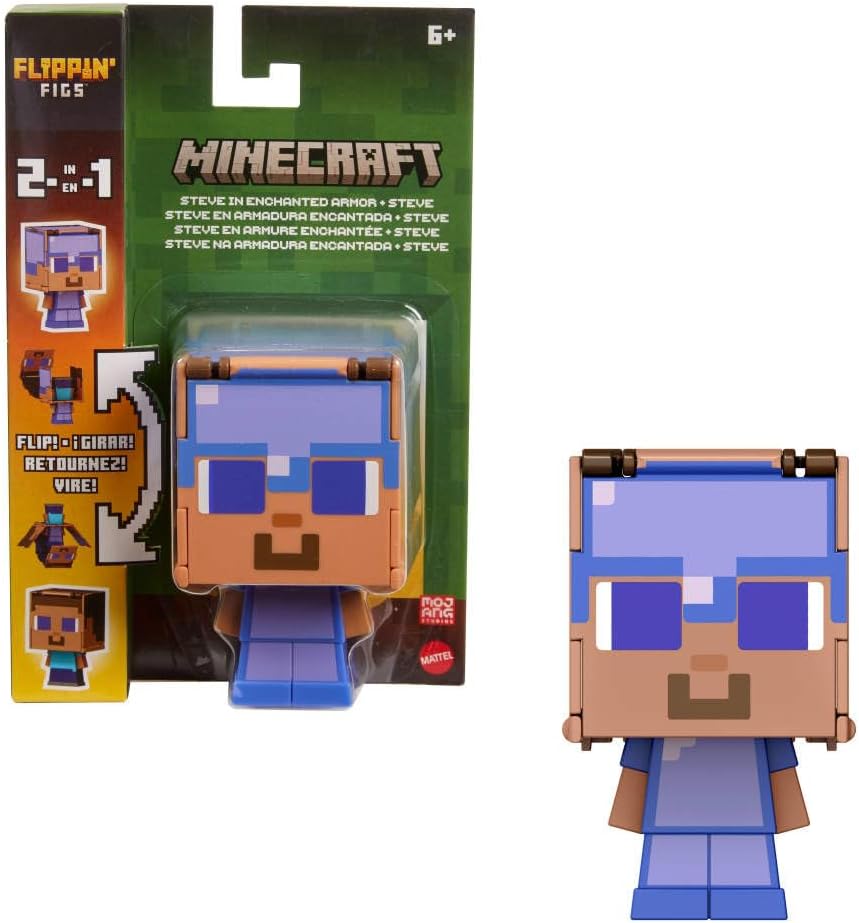 Minecraft Flippin’ Figs Figures with 2-in-1 Fidget Play, 3.75-inch Scale Toy with Large Head & Pixelated Design (Characters May Vary)
